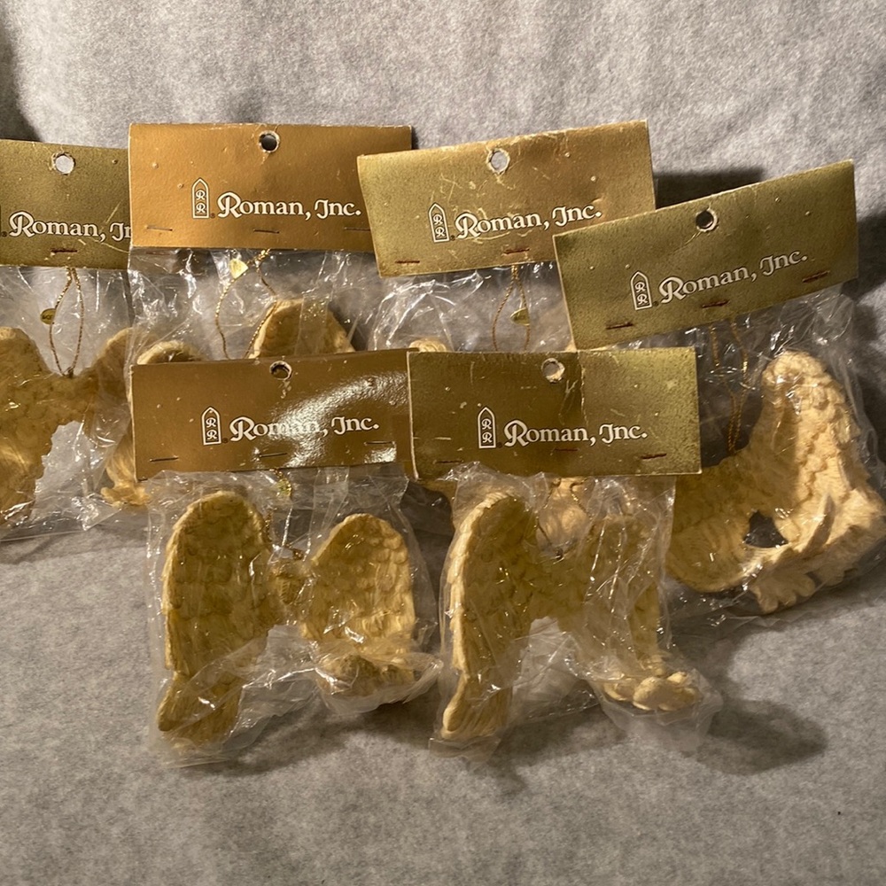 6 Angels Wing ornaments, 4”x 3”new never used Roman Inc.